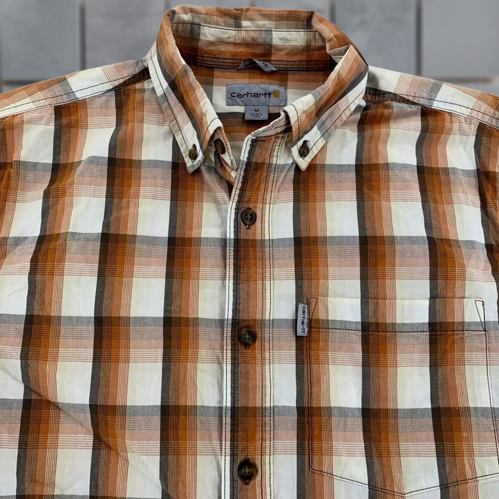 Carhartt Carhartt Shirt Mens Medium Essential Plaid Shirt Button Down Short Sleeve Workwear Orange Button-Up Cotton Plaid - Mens Size US M / EU 48-50 / 2 - 1 Thumbnail