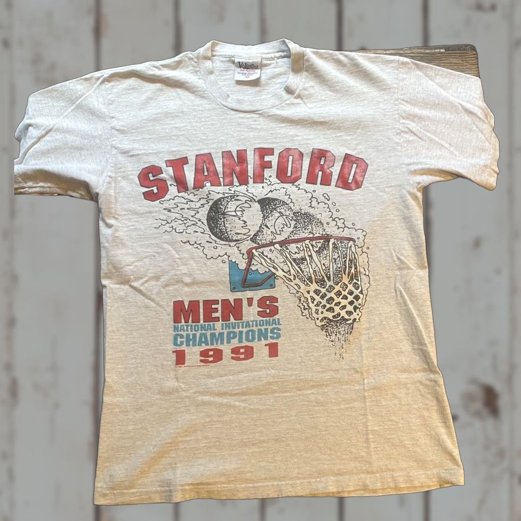 Champion VINTAGE Stanford University National Basketball Champions T-shirt M Gray Cotton Crew Neck Short Sleeve Men Medium VolunteeR 1991 Size US M / EU 48-50 / 2 - 1 Thumbnail