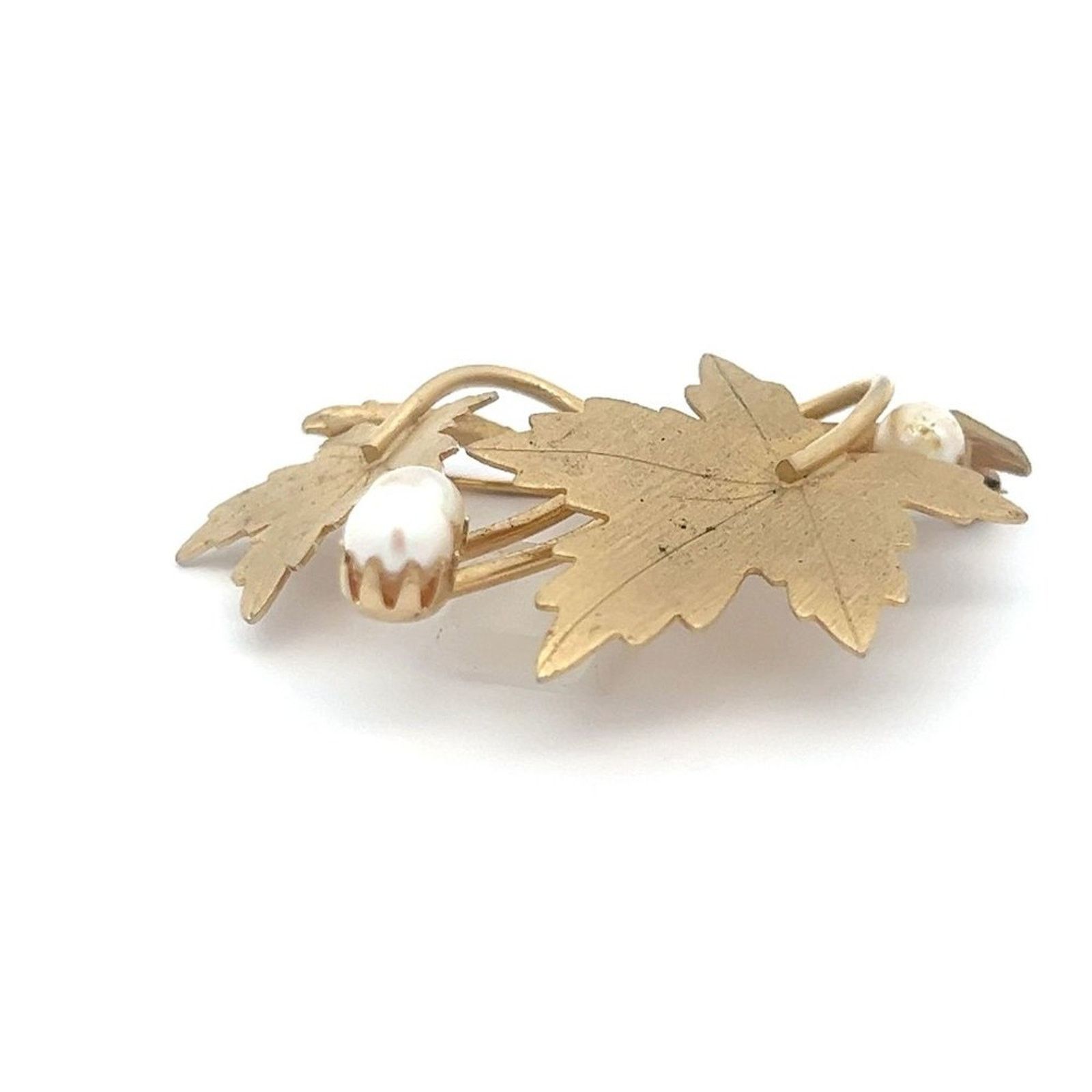 & Other Stories Vintage Sarah Coventry Gold Leaf Broach Faux Pearls Brooch Size ONE SIZE - 6 Thumbnail