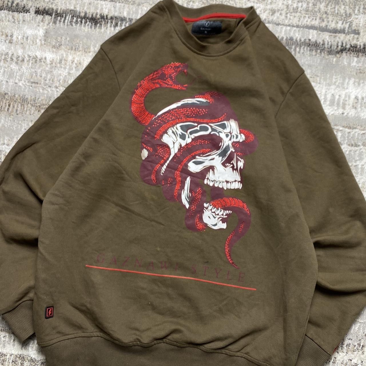 Japanese Brand 00s Graphic Skull Sweatshirt Khaki XL Size US XL / EU 56 / 4 - 2 Thumbnail