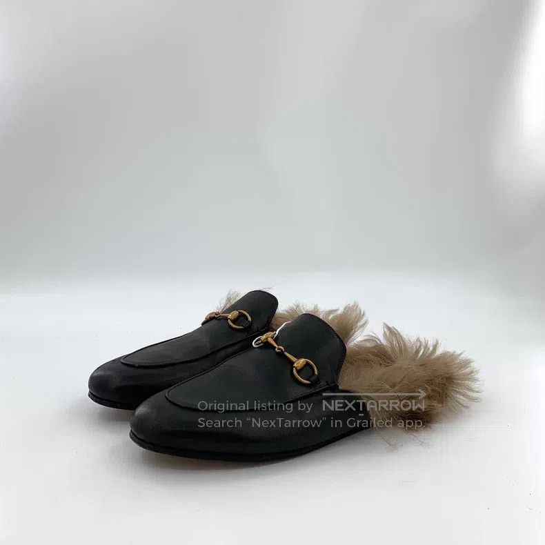 Gucci Gucci Black round head leather horse buckle fur flat botto Size US 8.5 / IT 38.5 - 1 Thumbnail