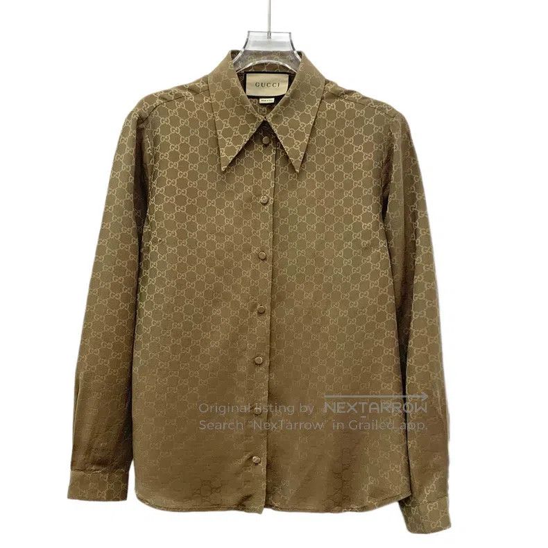 Gucci Gucci Brown logo jacquard full print mulberry silk lapel s Size S / US 4 / IT 40 - 1 Thumbnail