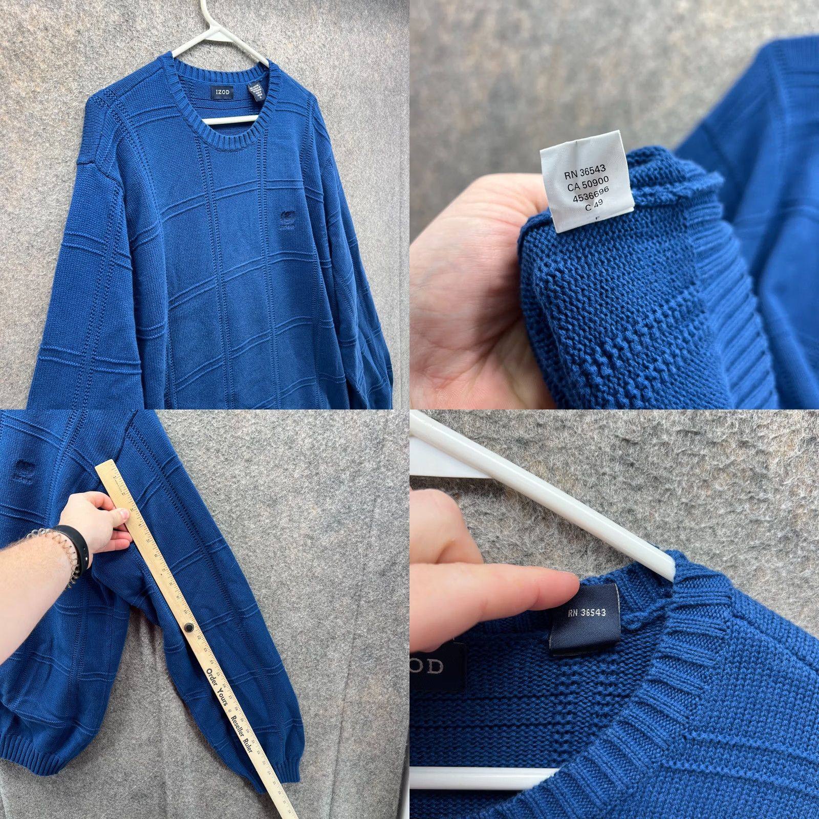Izod VINTAGE IZOD Sweater Mens XL Royal Blue Pullover Fleece Knitted Check Crewneck Size US XL / EU 56 / 4 - 8 Thumbnail