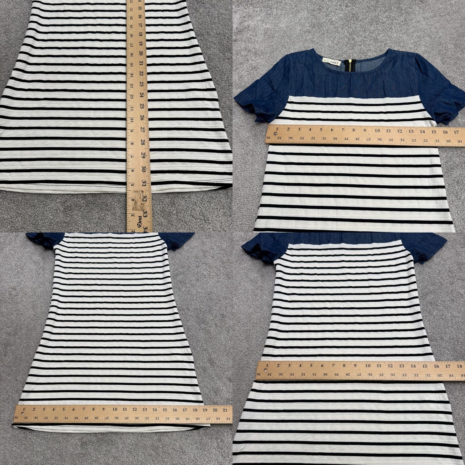 Denime Noble U Chambray Denim Shift Dress Womens Small Blue White Striped Short Sleeve Size 28" / US 6 / IT 42 - 8 Thumbnail