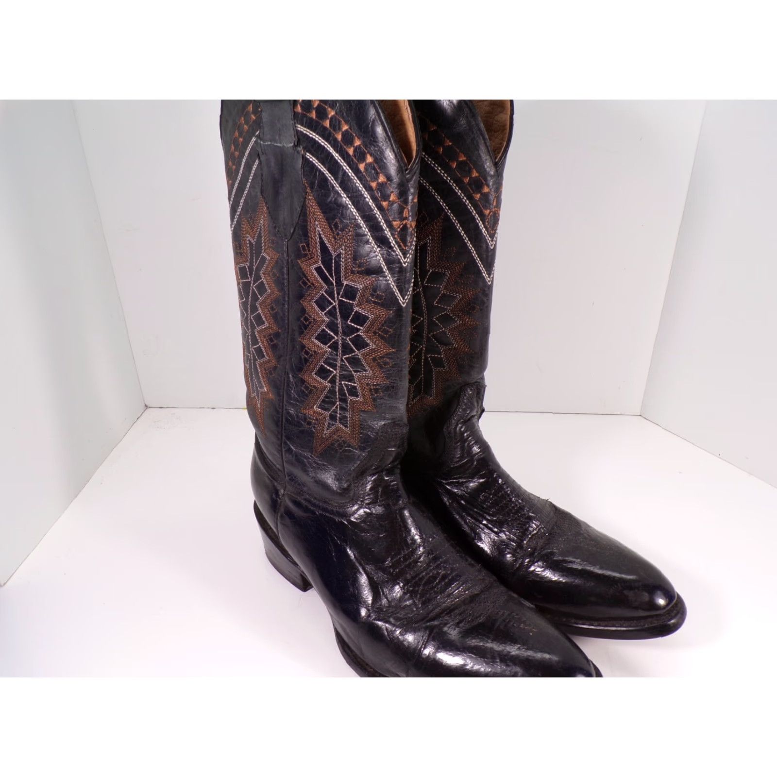 Vintage Ferrini Boots Men Sz 8.5 D Black Leather Western Distressed Vintage Cowboy Goat Leather Boots Mens Size US 9 / EU 42 - 2 Thumbnail