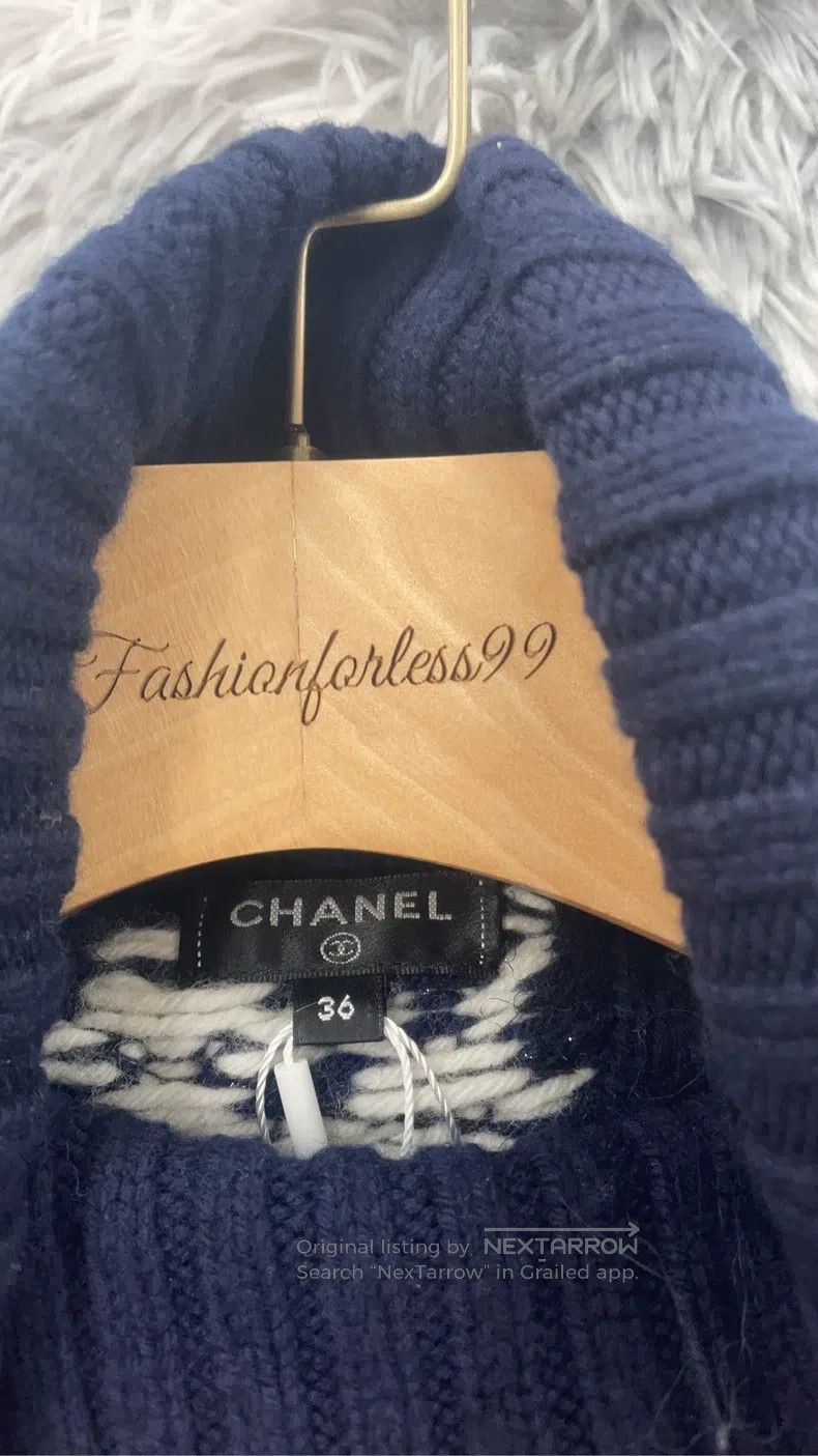 Chanel Chanel High collar blue and white wool knitwear sweater Size XS / US 0-2 / IT 36-38 - 3 Thumbnail