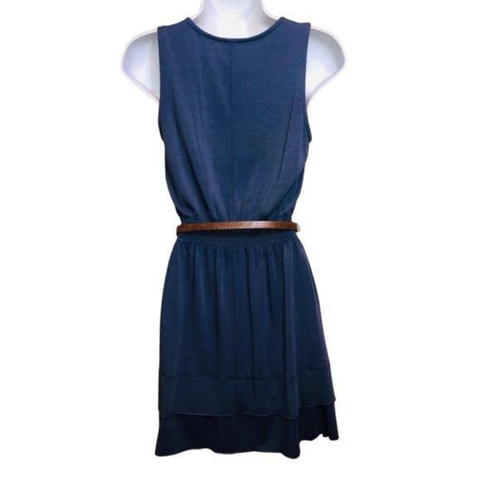 Other Xhilaration Casual Navy Blue Ruffle Sleeveless Belted Dress Size XS / US 0-2 / IT 36-38 - 2 Thumbnail