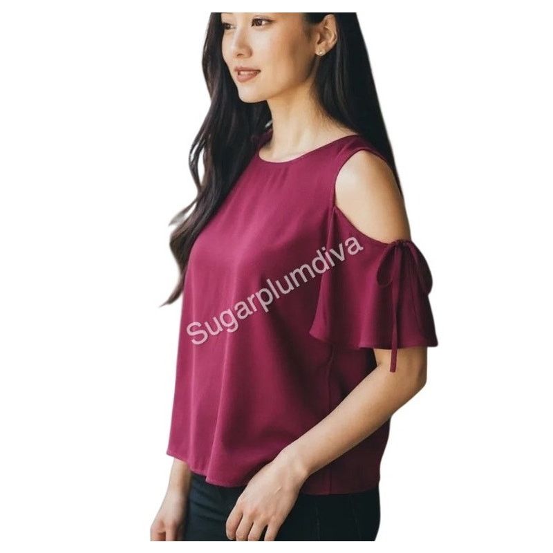 Other Who What Wear Burgundy Cold Shoulder Top Blouse MEDIUM NWT Size M / US 6-8 / IT 42-44 - 2 Thumbnail