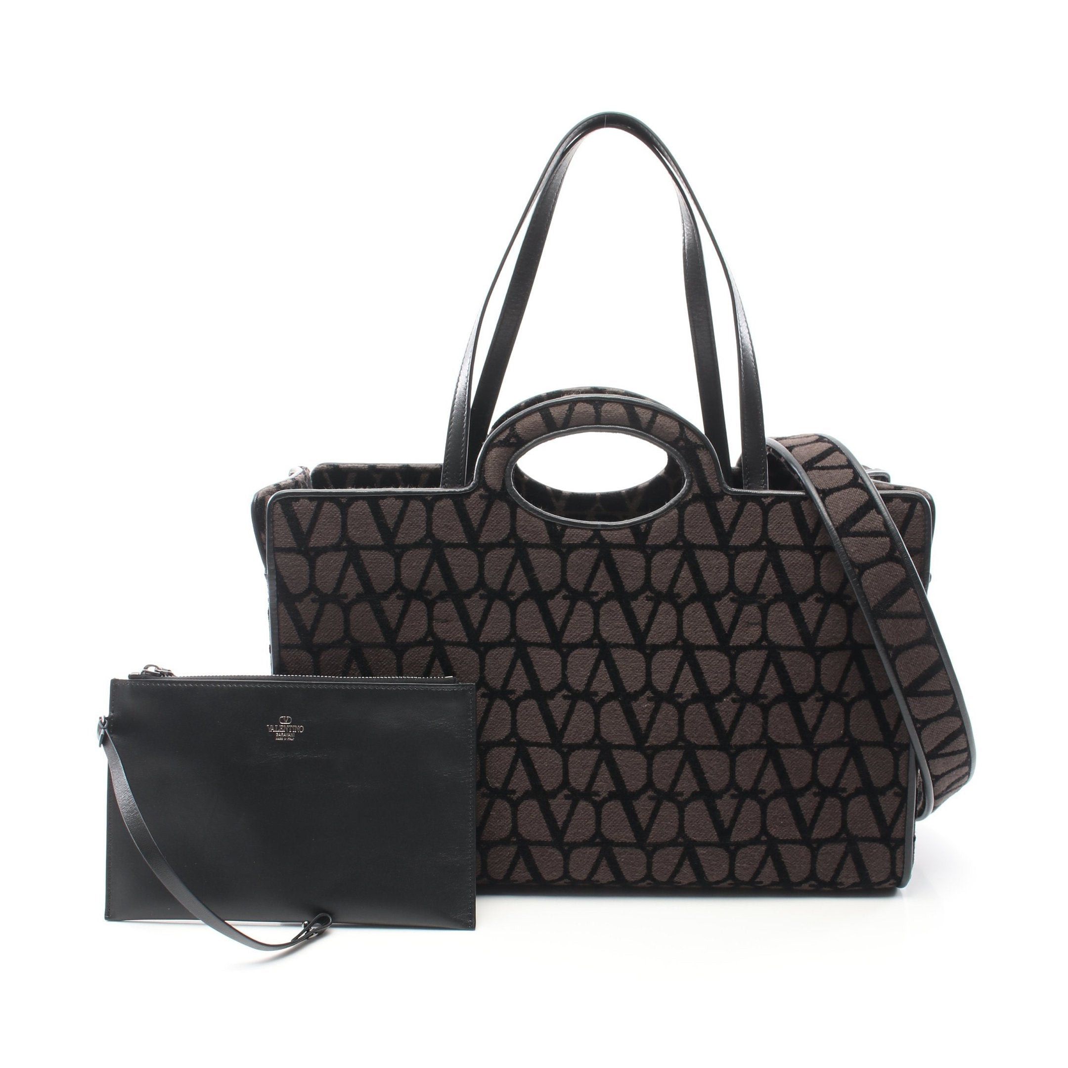 Valentino Valentino Le Troisieme Toile Iconographe Tote Bag Handbag Fabric Leather Gray Brown Black Size ONE SIZE - 1 Thumbnail