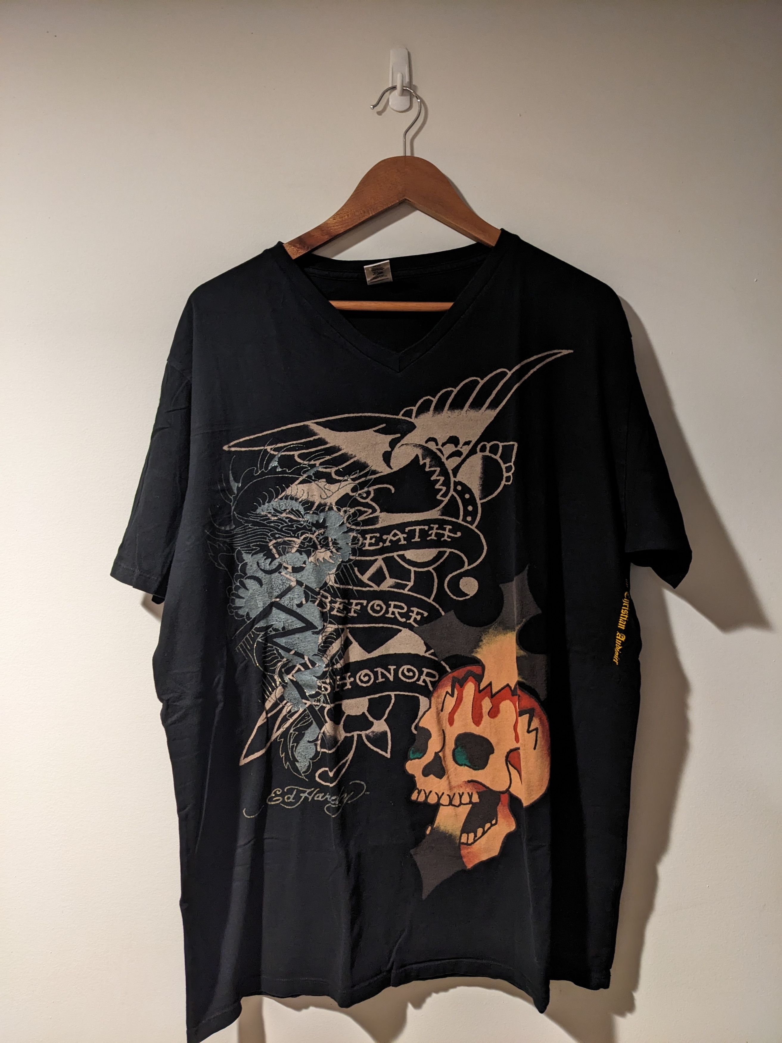 Ed Hardy × Vintage Vintage Y2K Ed Hardy Death Before Honor Skull Eagle T-Shirt Size US XL / EU 56 / 4 - 1 Thumbnail