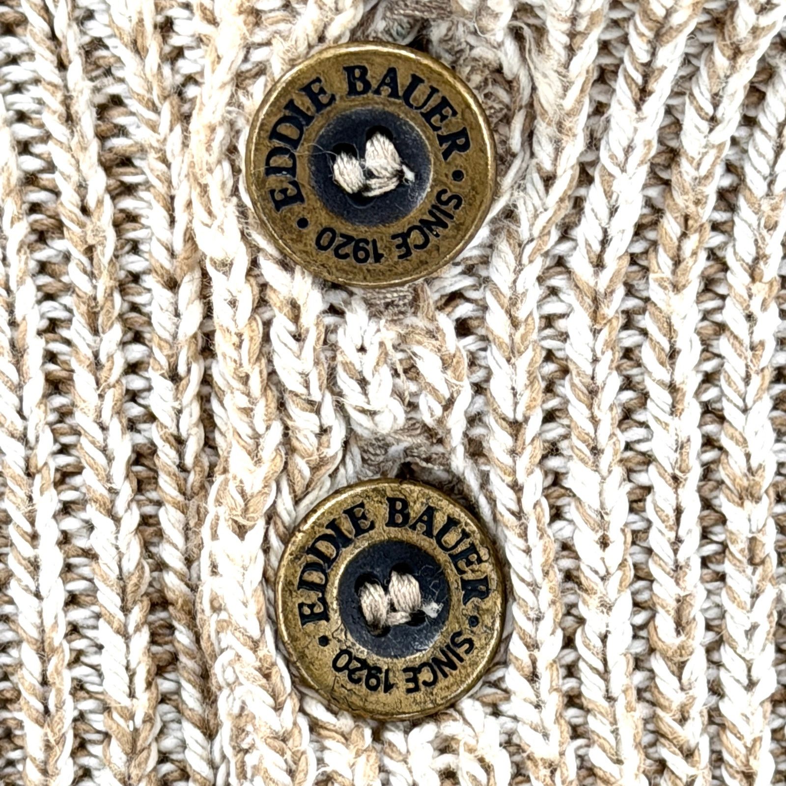 Eddie Bauer Vintage 90s Tan 100% Cotton Henley Marled Knit Sweater Size US XL / EU 56 / 4 - 3 Thumbnail