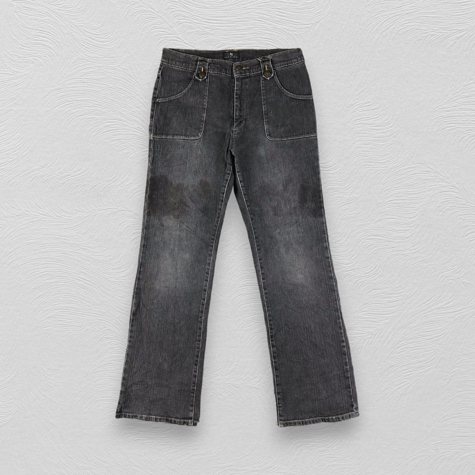 Japanese Brand IY Basics Bush Pants Jeans Faded Black Flare Denim KJ1653 Size US 28 / EU 44 - 1 Thumbnail
