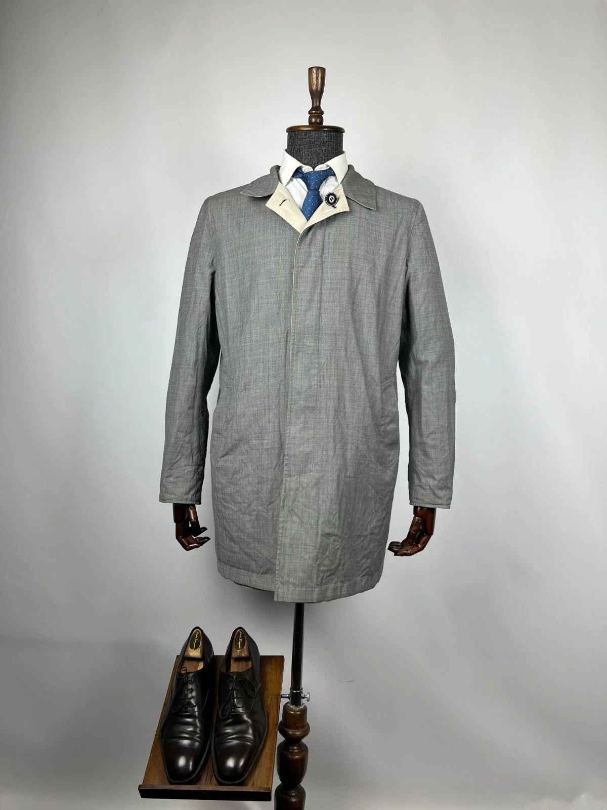Boggi Boggi Milano Grey Wool Ivory Nylon Overcoat Reversible Coat Size US L / EU 52-54 / 3 - 10 Thumbnail