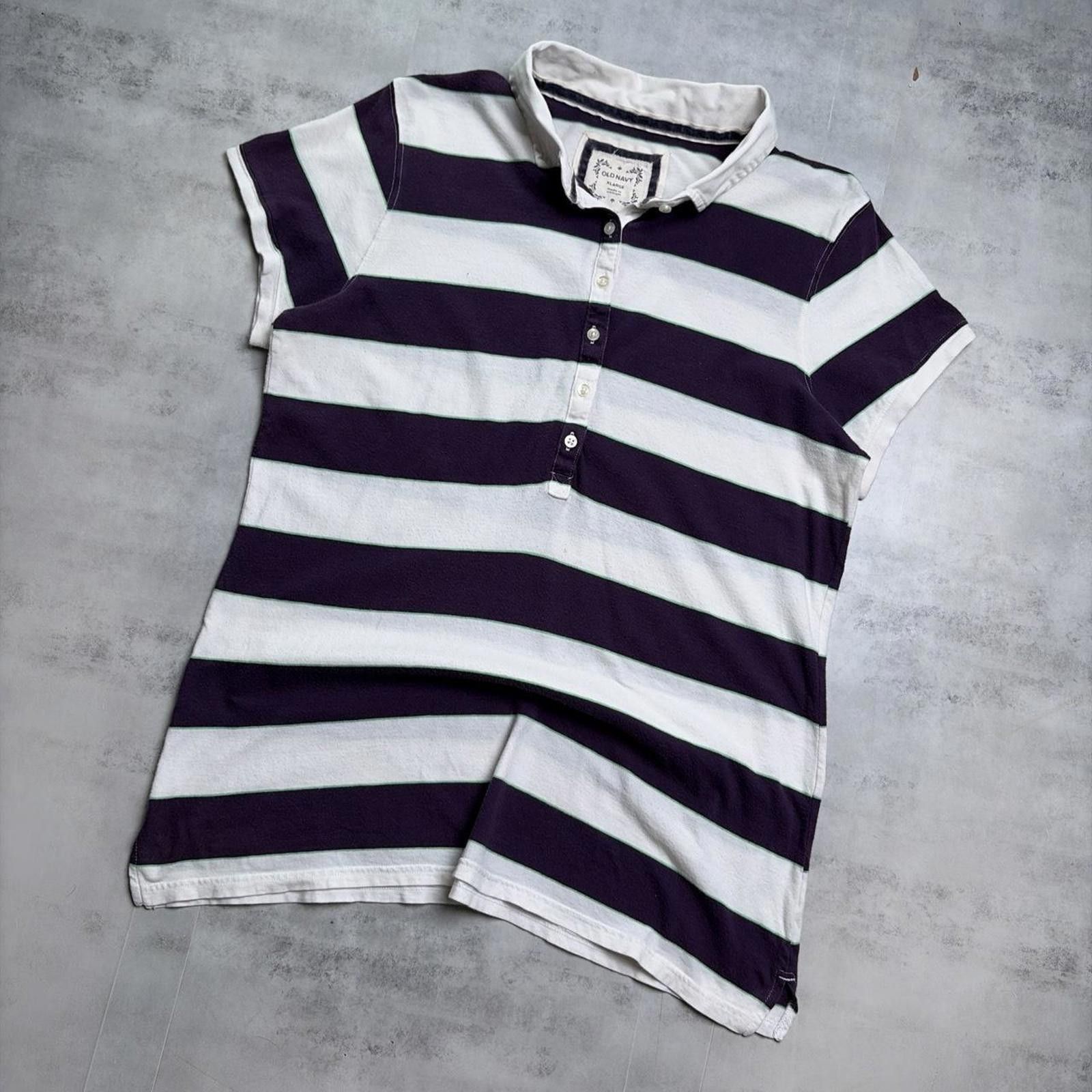 Old Navy Y2K Purple Old Navy Grunge Gothic Striped Polo Shirt Size XL / US 12-14 / IT 48-50 - 2 Thumbnail