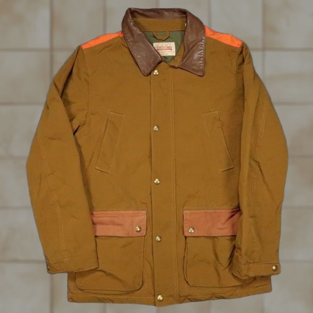 Scotch & Soda Scotch & Soda Jacket Mens Small Brown Hunting Blaze Orange Leather Collar Canvas Jacket Size US S / EU 44-46 / 1 - 1 Thumbnail