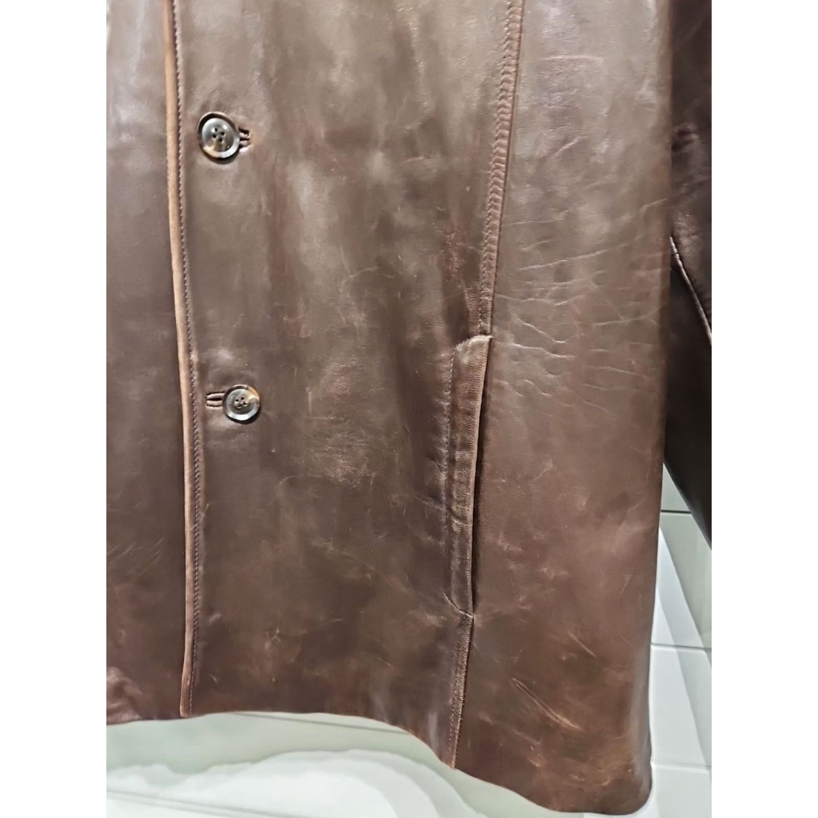 Calvin Klein VTG Calvin Klein Leather Long Jacket Coat Mens XL 4 Button Brown Leather Blazer Vintage Parka Short Shoulder 22" Mapprox Mens Size US XL / EU 56 / 4 - 5 Thumbnail