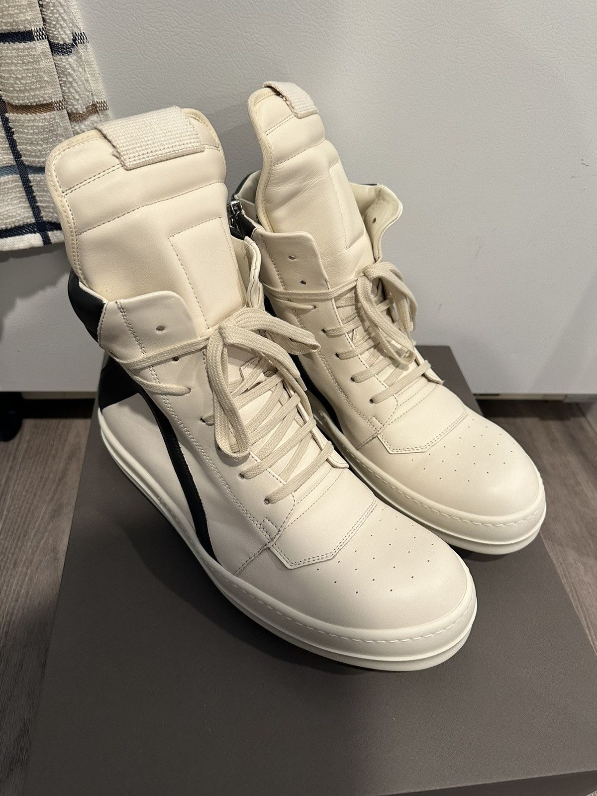 Pre-owned Rick Owens Geobasket Milk Black Size 43.5 Shoes In Milk 