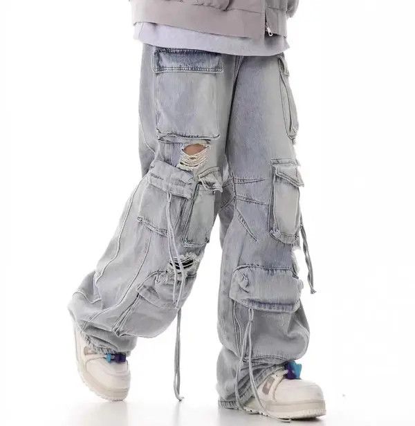 Japanese Brand Retro heavy industry beggar ripped workwear wide leg jeans Size US 34 / EU 50 - 5 Thumbnail