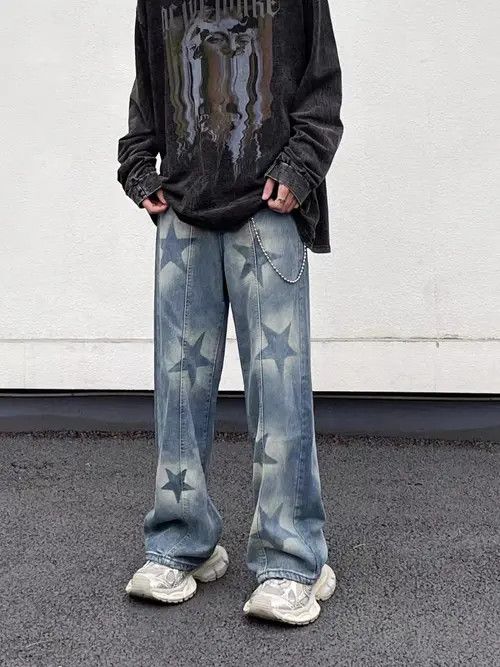 VIBE Retro street star print washed distressed jeans Size US 31 - 2 Thumbnail