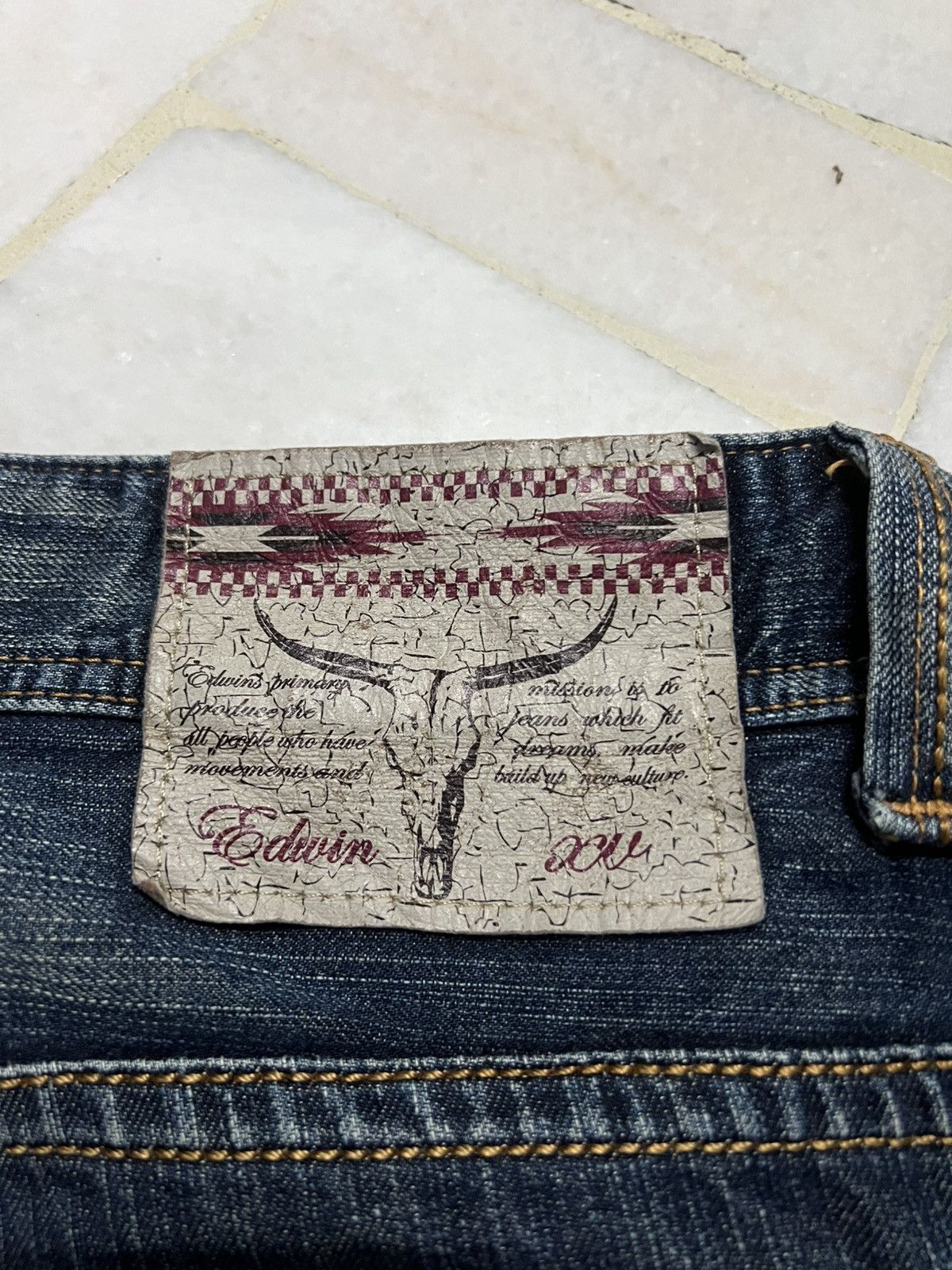 Edwin × Japanese Brand × Vintage 💥Flare💥Edwin Buffalo Head Distress Jean Size US 35 - 23 Thumbnail
