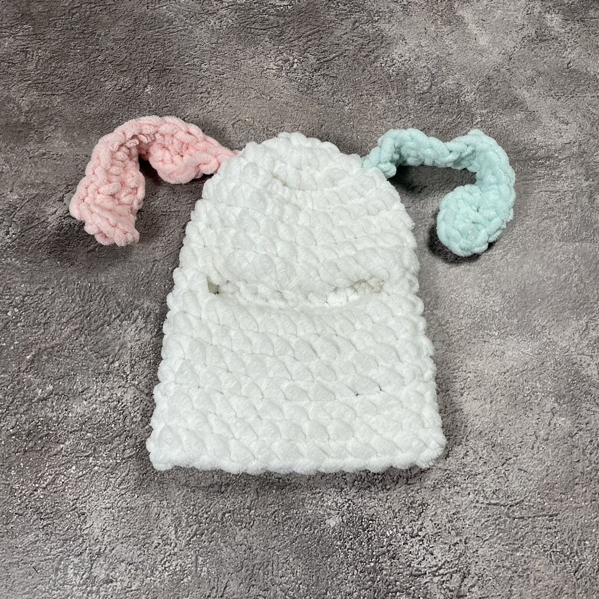 Vintage Vintage 90s Y2K Mohair Beanie Pink White Mint Knit Grunge OS Size ONE SIZE - 1 Thumbnail