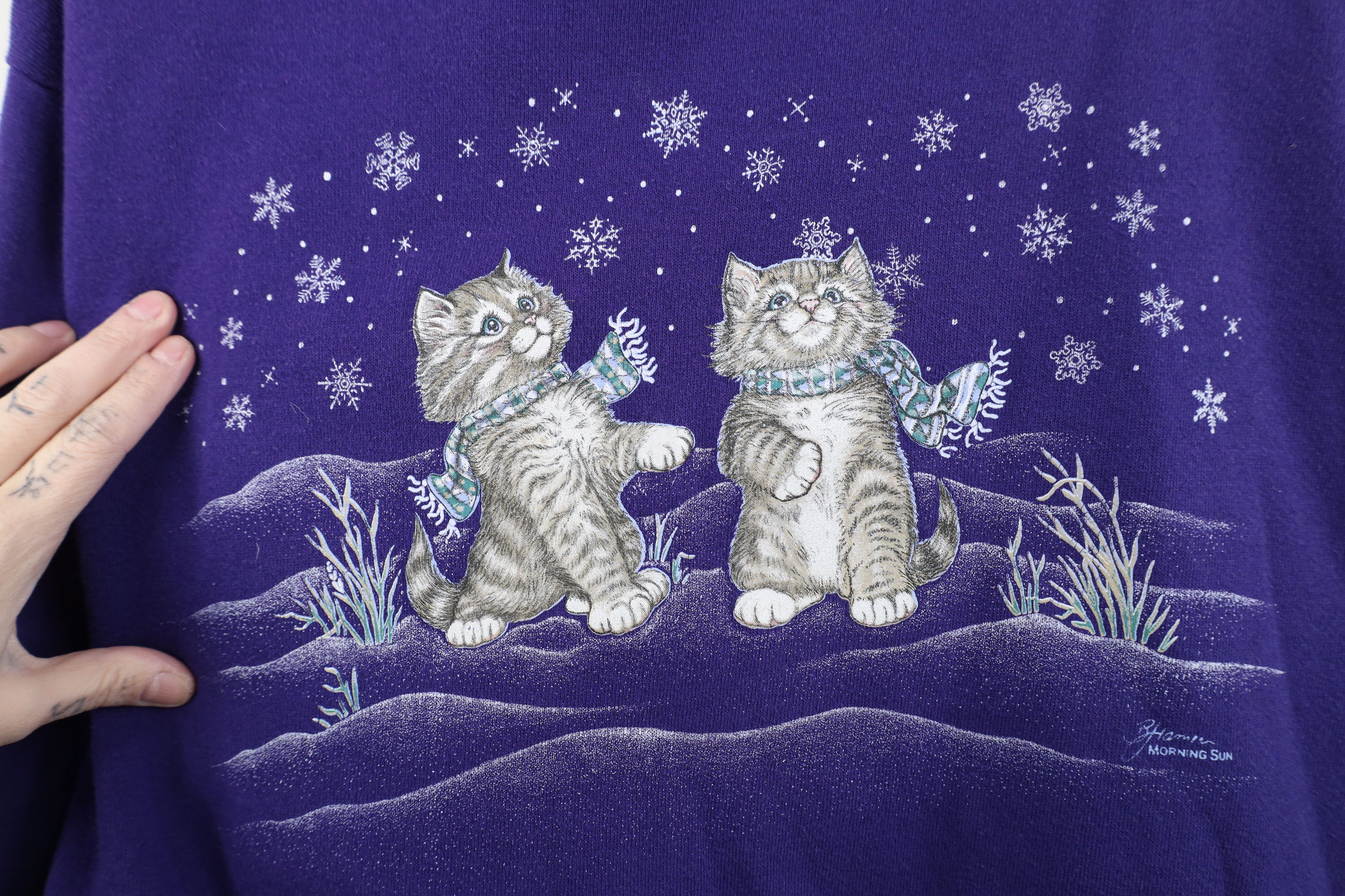 Vintage Vintage 90s Streetwear Christmas Cat Kitten Sweatshirt Size L / US 10 / IT 46 - 4 Thumbnail