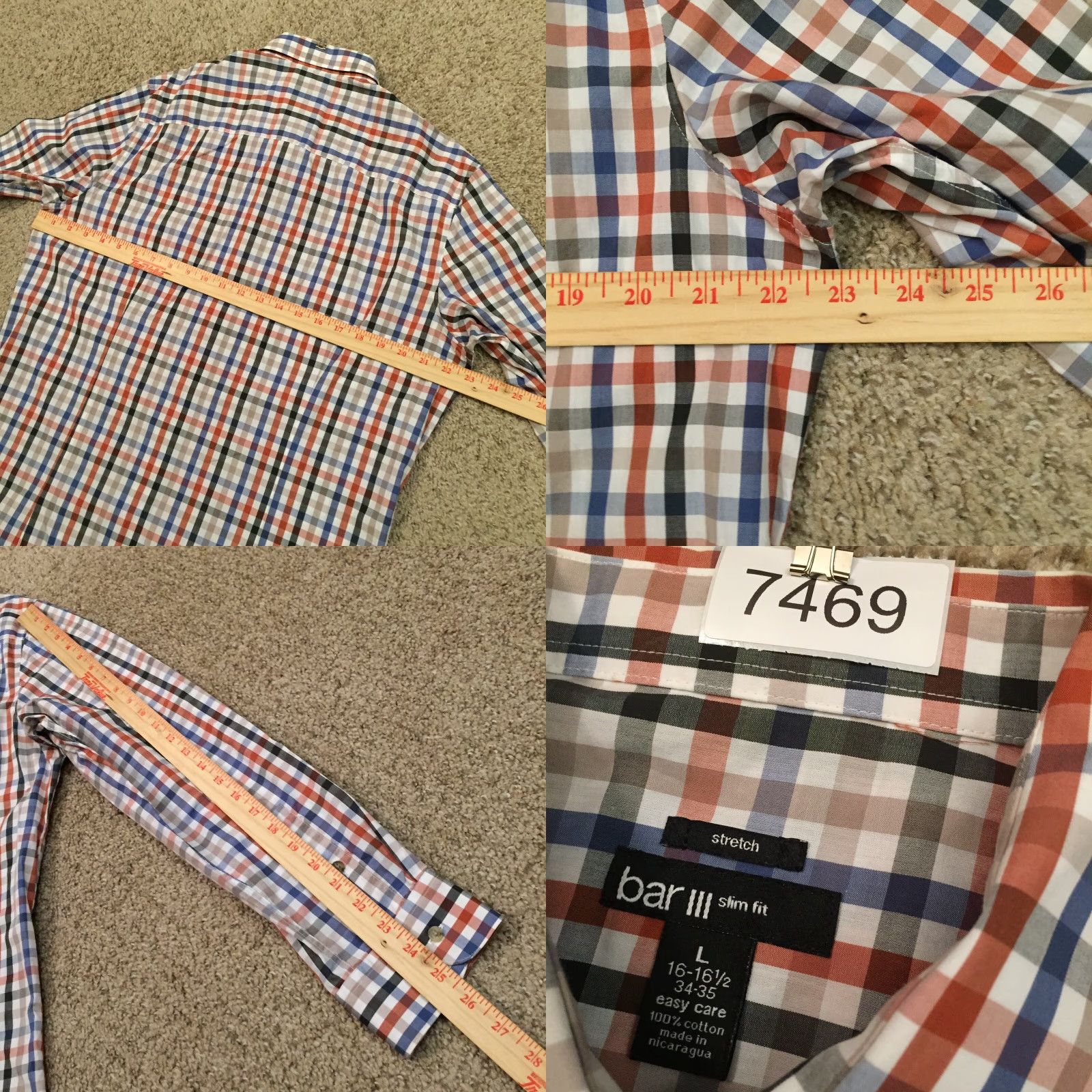 Bar III Bar III Shirt Mens Large Slim Orange Blue Plaid Long Sleeve Button Up Stretch Size US L / EU 52-54 / 3 - 8 Thumbnail