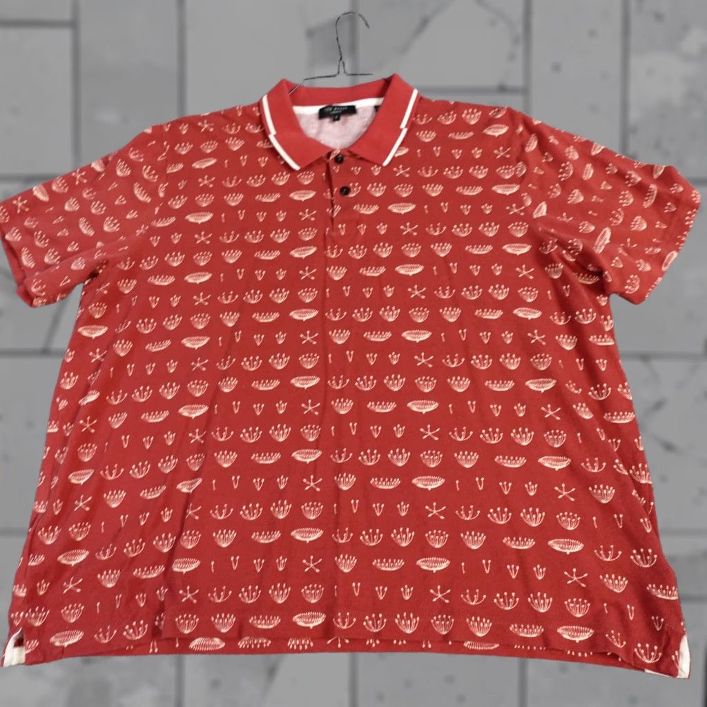 Ted Baker Ted Baker Polo Shirt 3XL Red Floral 100% Cotton Jersey Short Sleeve Collared Button Mens Polo Size US XXL / EU 58 / 5 - 1 Thumbnail