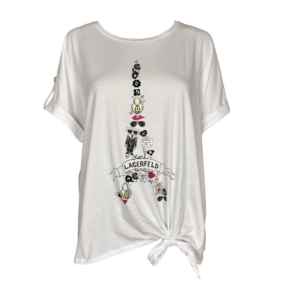 Karl Lagerfeld NWT New Karl Lagerfeld White Eiffel Tower Knot Front Tee Si Size L / US 10 / IT 46 - 1 Thumbnail