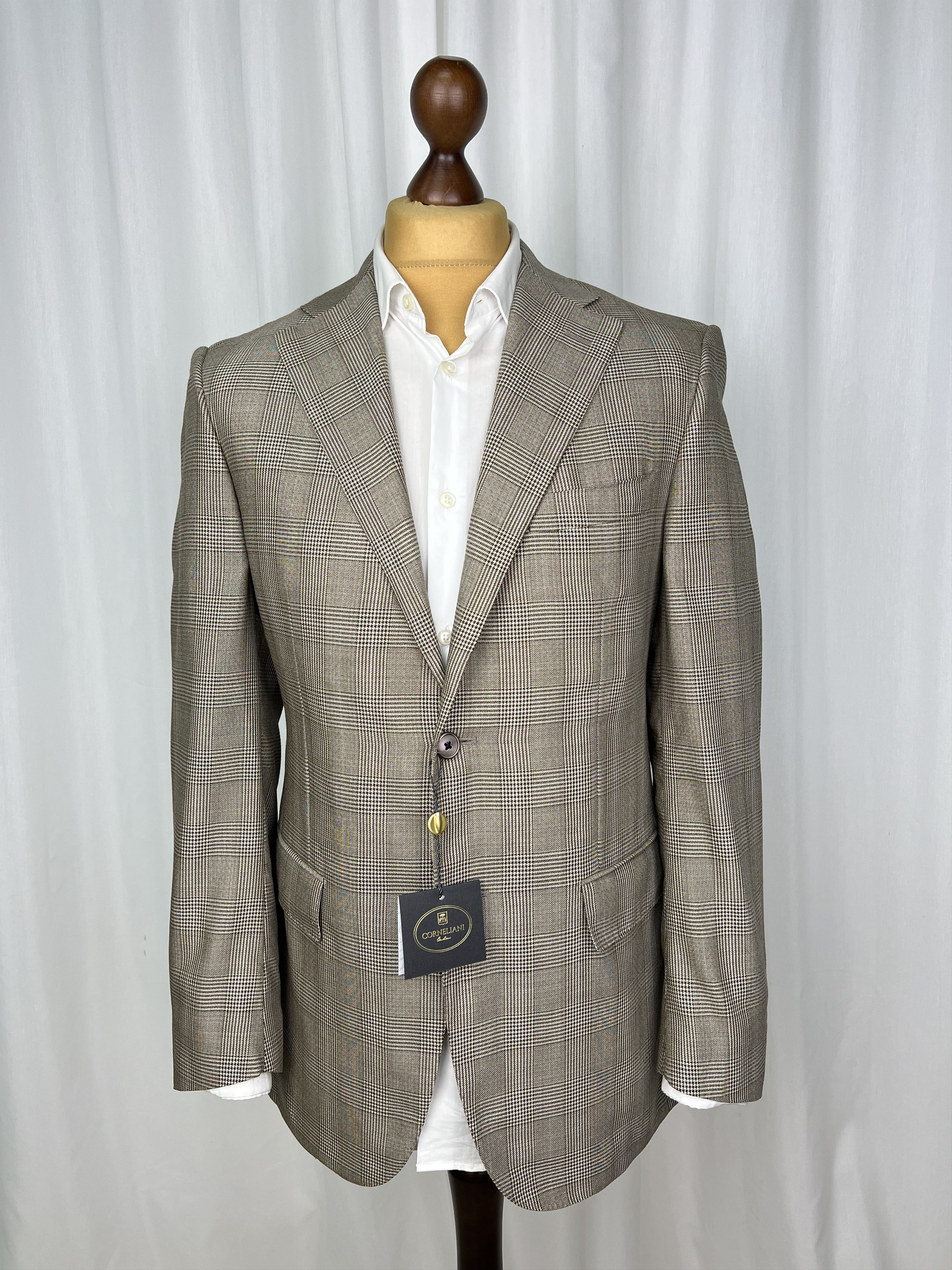 NWT Beige-Gray Plaid Wool&Silk Blend Sport Coat