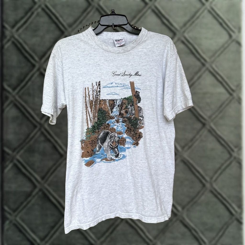 Vintage VINTAGE Great Smoky Mountains Bear Waterfall Outdoor Nature Print Shirt Mens M Gray 80s USA Animals Volunteer Knit Apparel Size US M / EU 48-50 / 2 - 1 Thumbnail