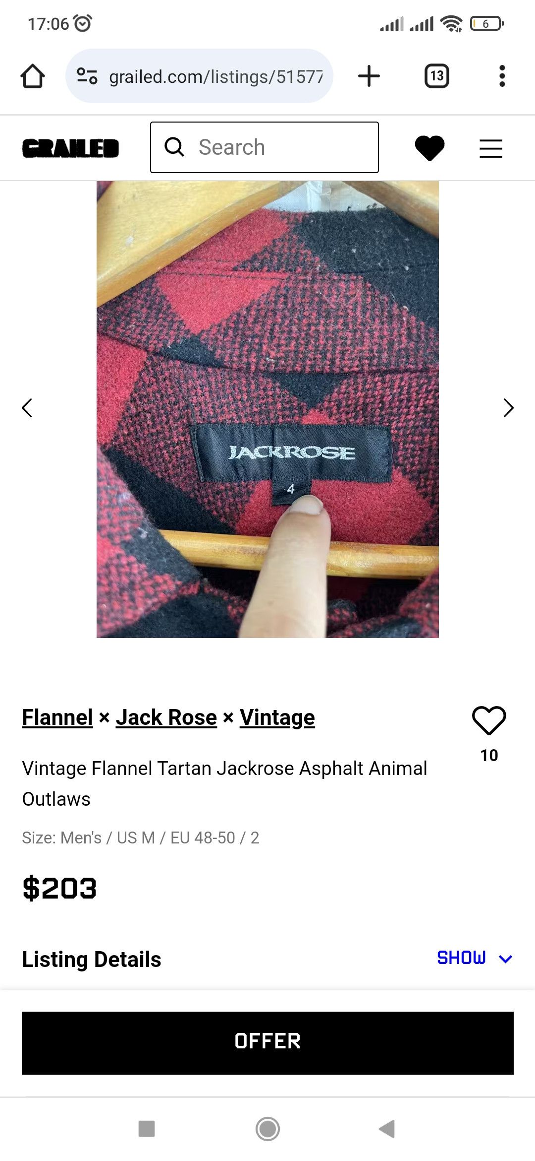 Flannel × JACKROSE × Japanese Brand Vintage Flannel Tartan Jack Rose Asphalt Animal Outlows Size US L / EU 52-54 / 3 - 5 Thumbnail