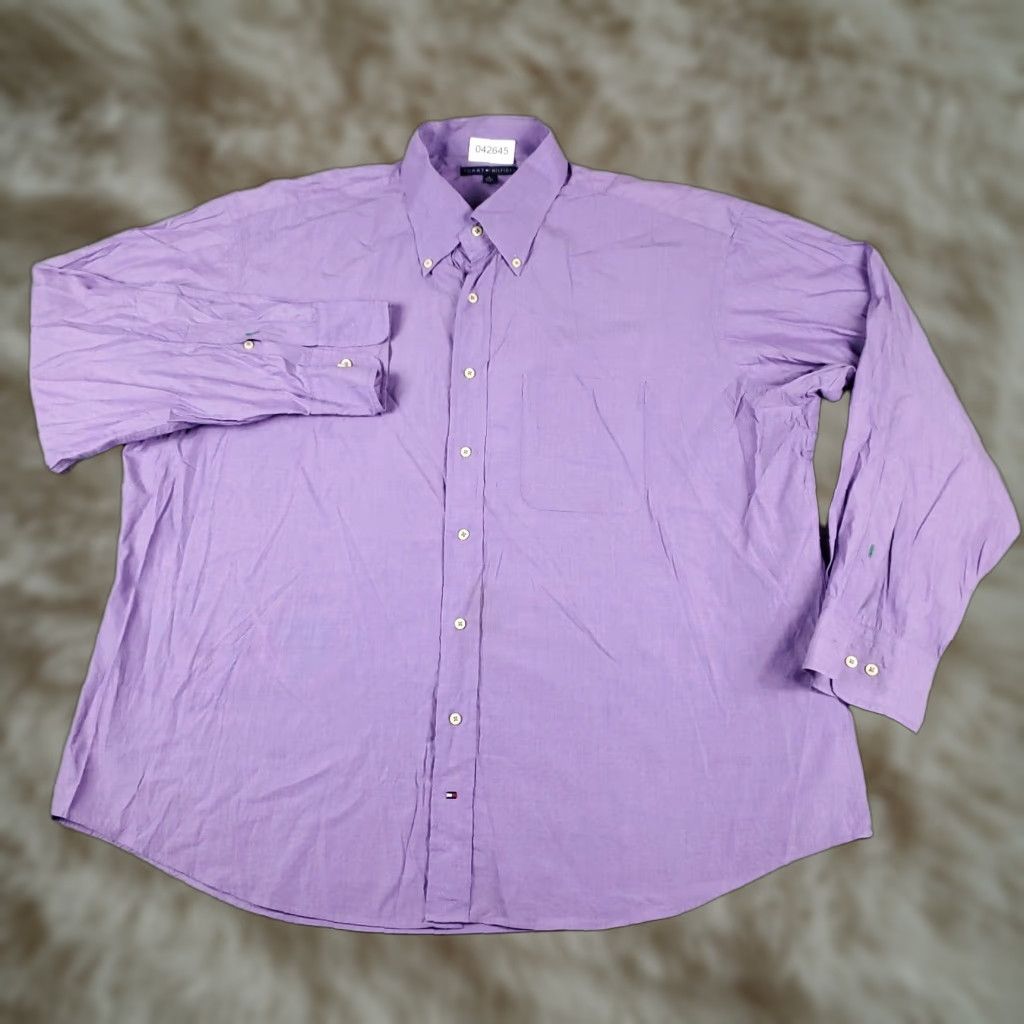Tommy Hilfiger VINTAGE Tommy Hilfiger Shirt Mens 2XL Purple Casual Button Up Long Sleeve Size US XXL / EU 58 / 5 - 1 Thumbnail