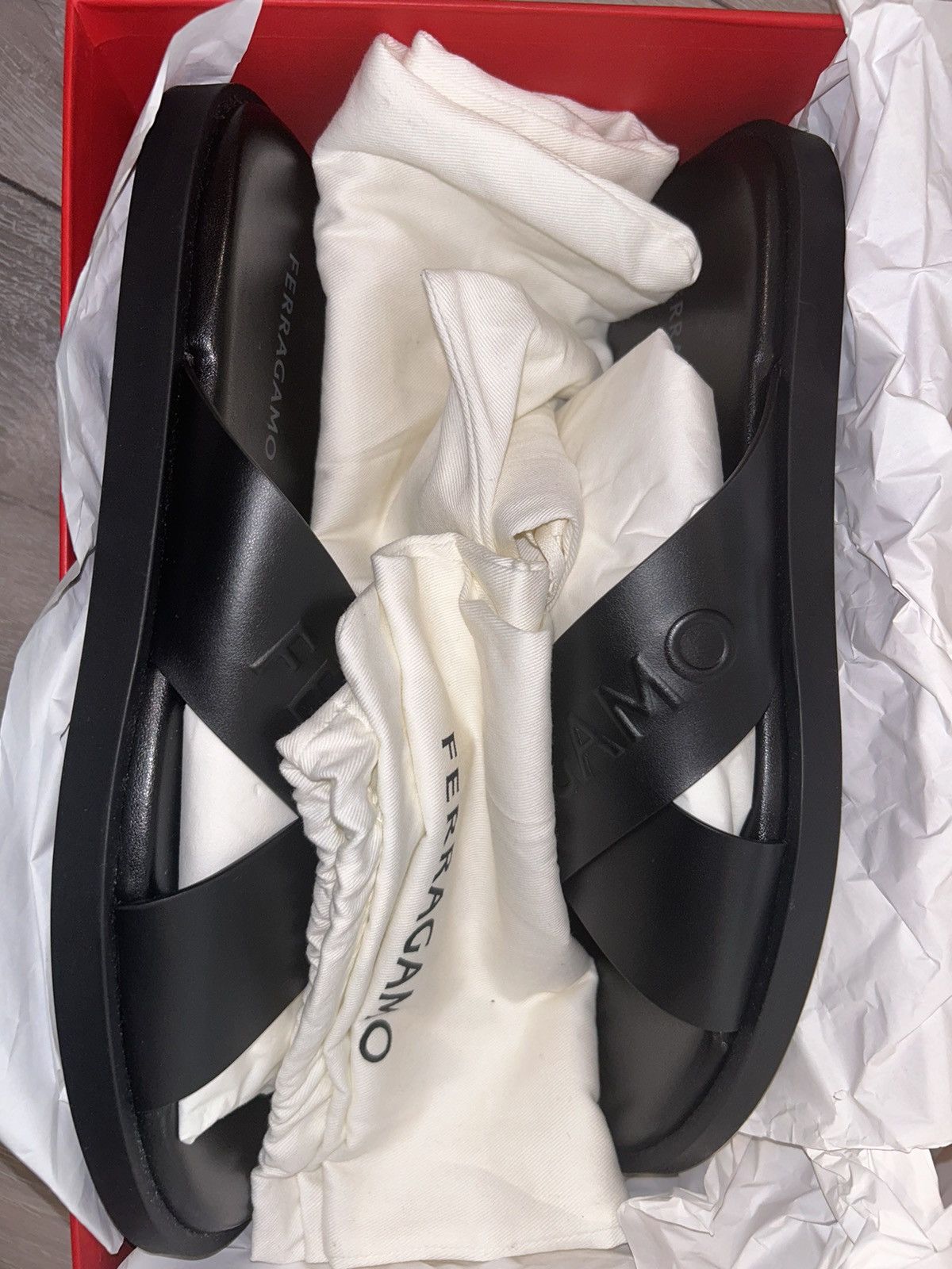 Salvatore Ferragamo Black Ferragamo crossover-strap leather sandals Size US 12.5 / EU 45-46 - 4 Thumbnail
