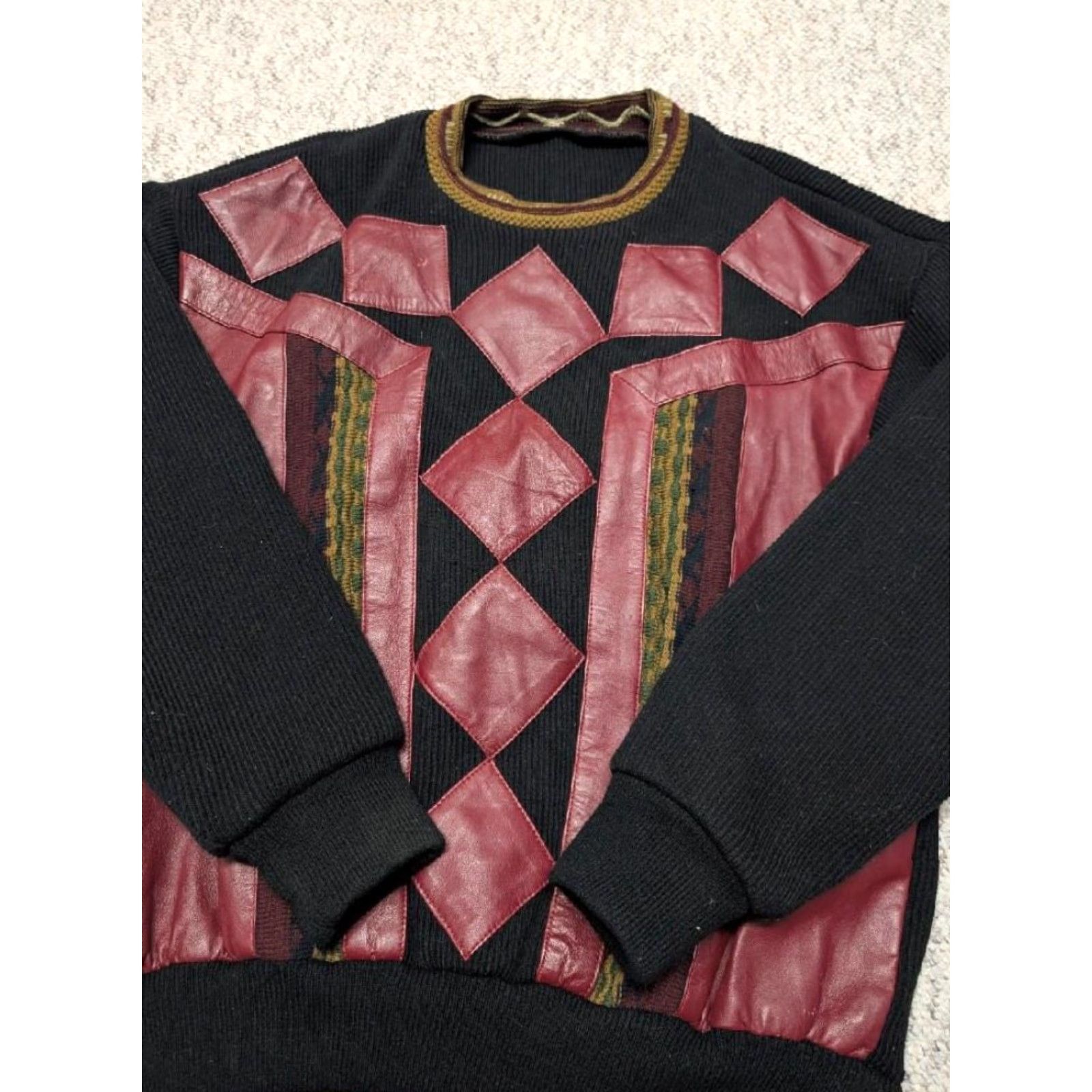 Coogi 1990s vintage HIP HOP leather sweater L saxony KNIT acrylic black ABSTRACT coogi Size US L / EU 52-54 / 3 - 2 Thumbnail