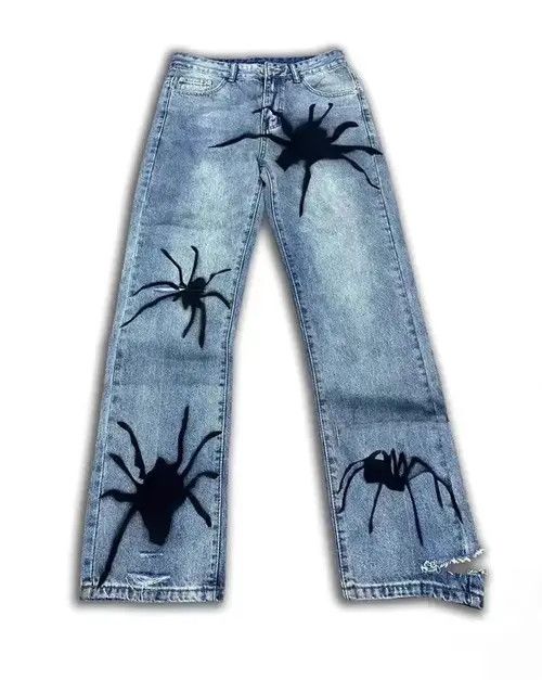 Japanese Brand × Jean Blue spider spray paint washed ripped jeans Size US 32 / EU 48 - 3 Thumbnail