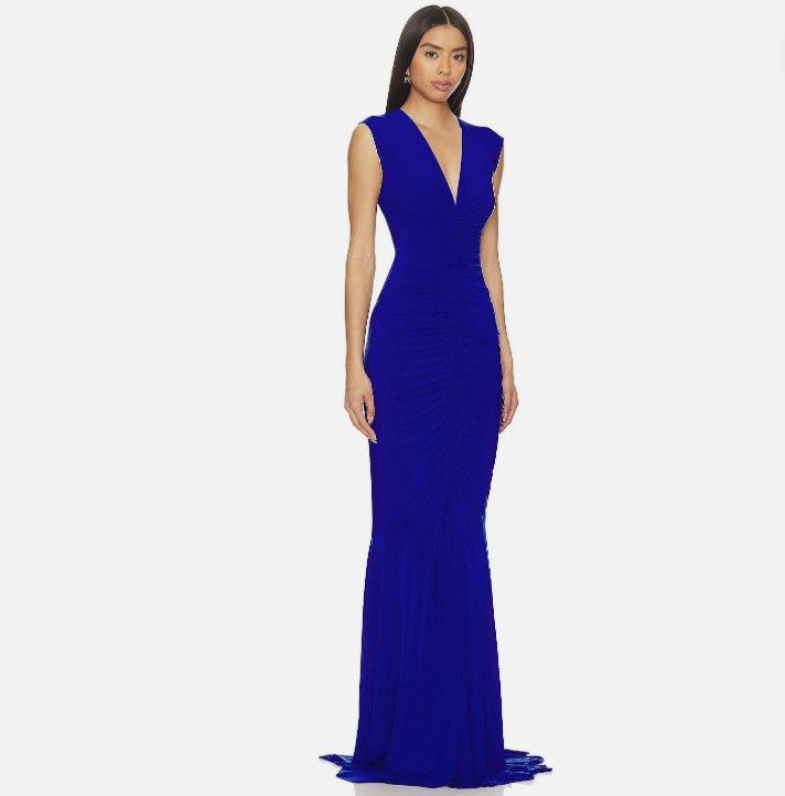 Norma Kamali Norma Kamali Shirred Fishtail Gown Dress Blue ( S/36 ) Size S / US 4 / IT 40 - 2 Thumbnail