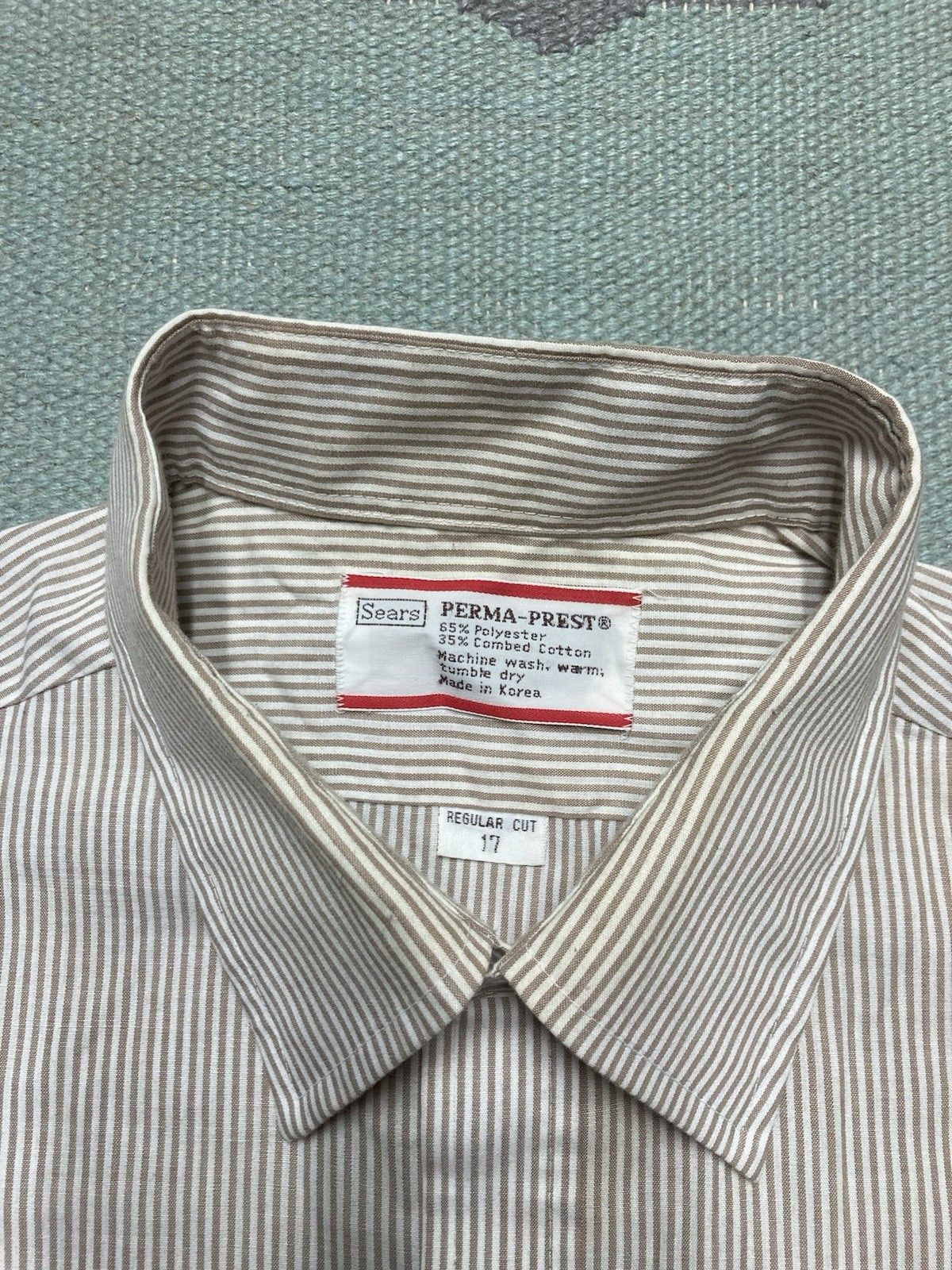 Vintage Vtg 80s button shirt Sears poly cotton pinstripe men’s XL Size US XL / EU 56 / 4 - 4 Thumbnail