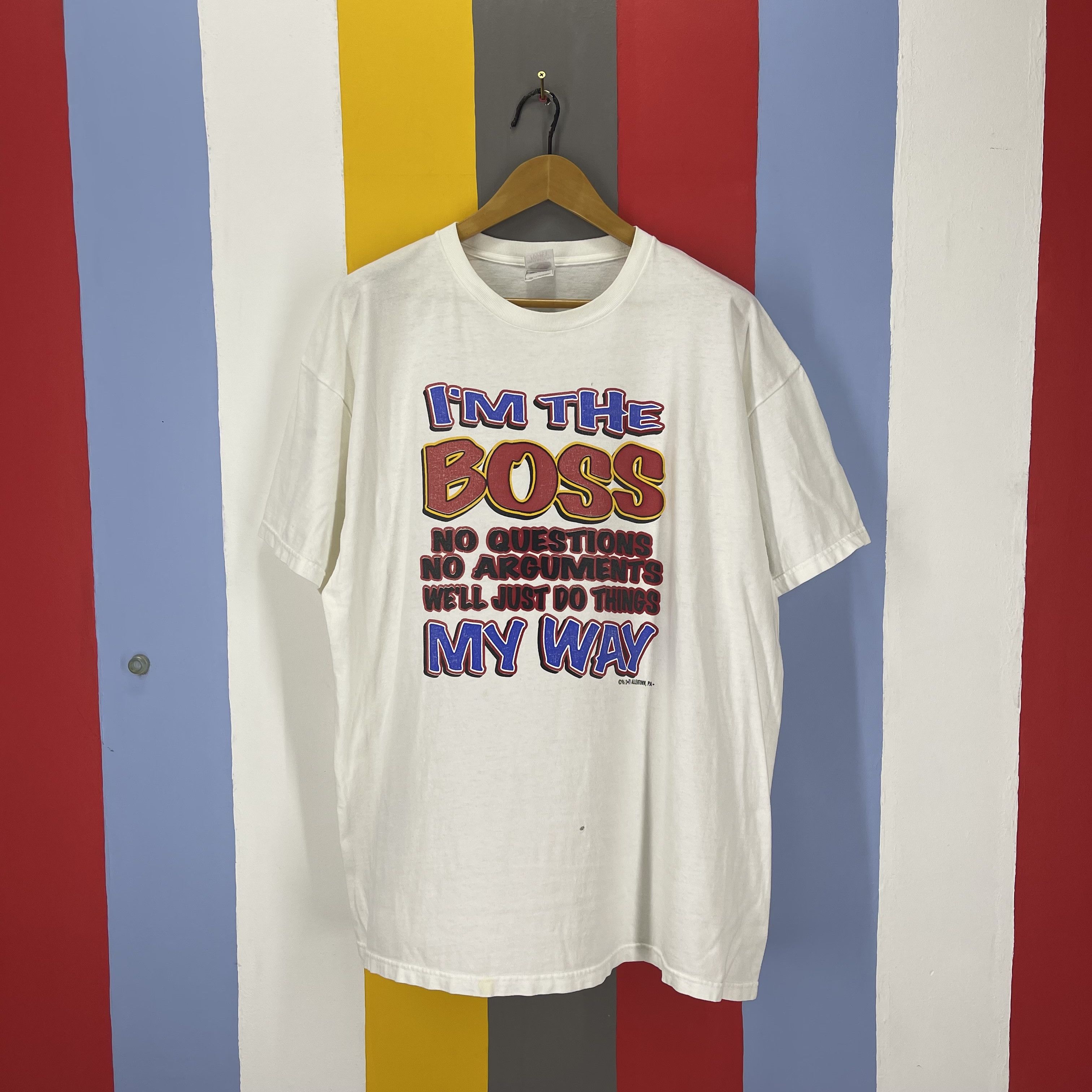 Fruit Of The Loom 90s Vintage IM THE BOSS Crew Neck T Shirt #1730/06 Size US XXL / EU 58 / 5 - 1 Thumbnail