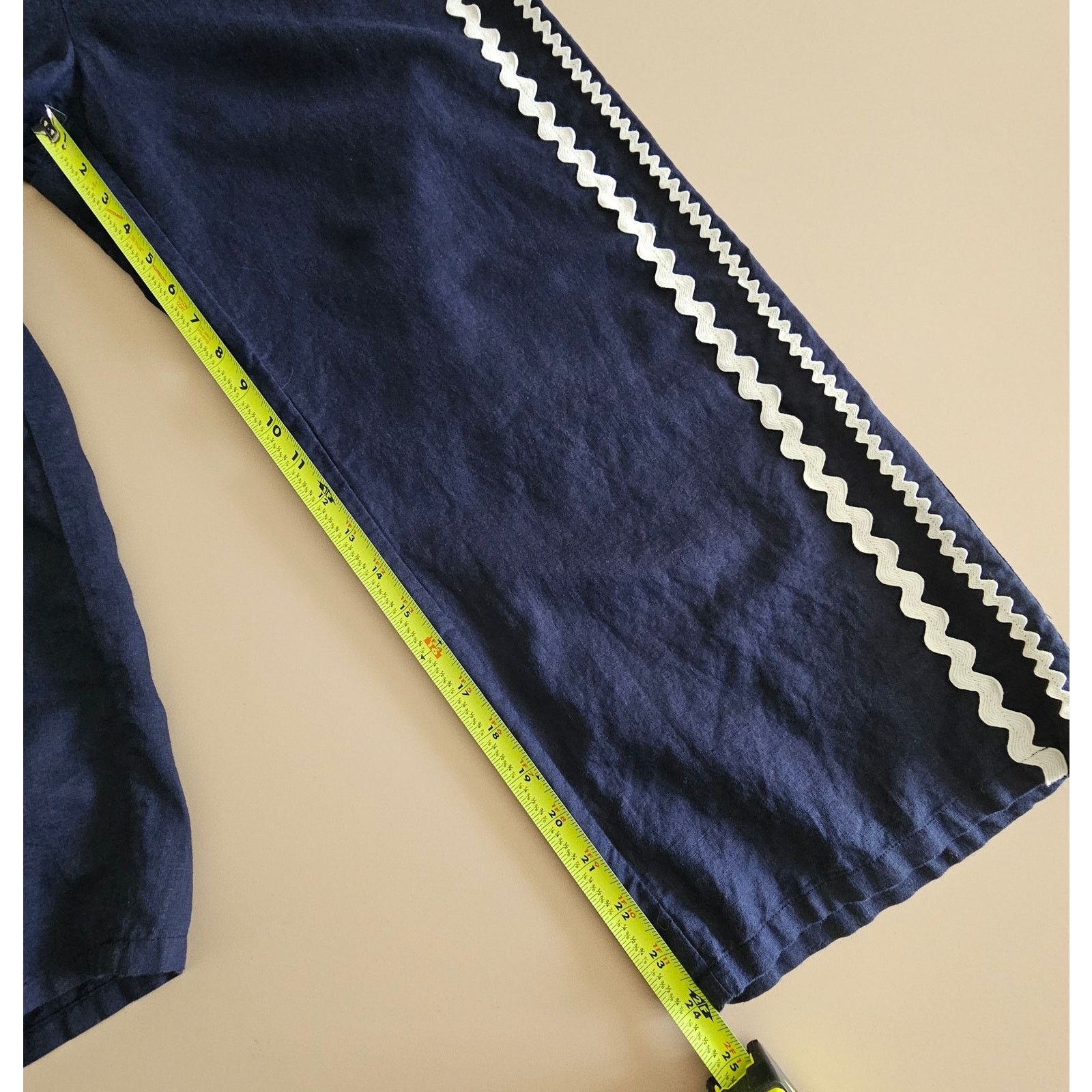 J.Crew EUC J.CREW Navy Rickrack Wide Leg Linen Cotton Crop Pants S Size 27" / US 4 / IT 40 - 6 Thumbnail