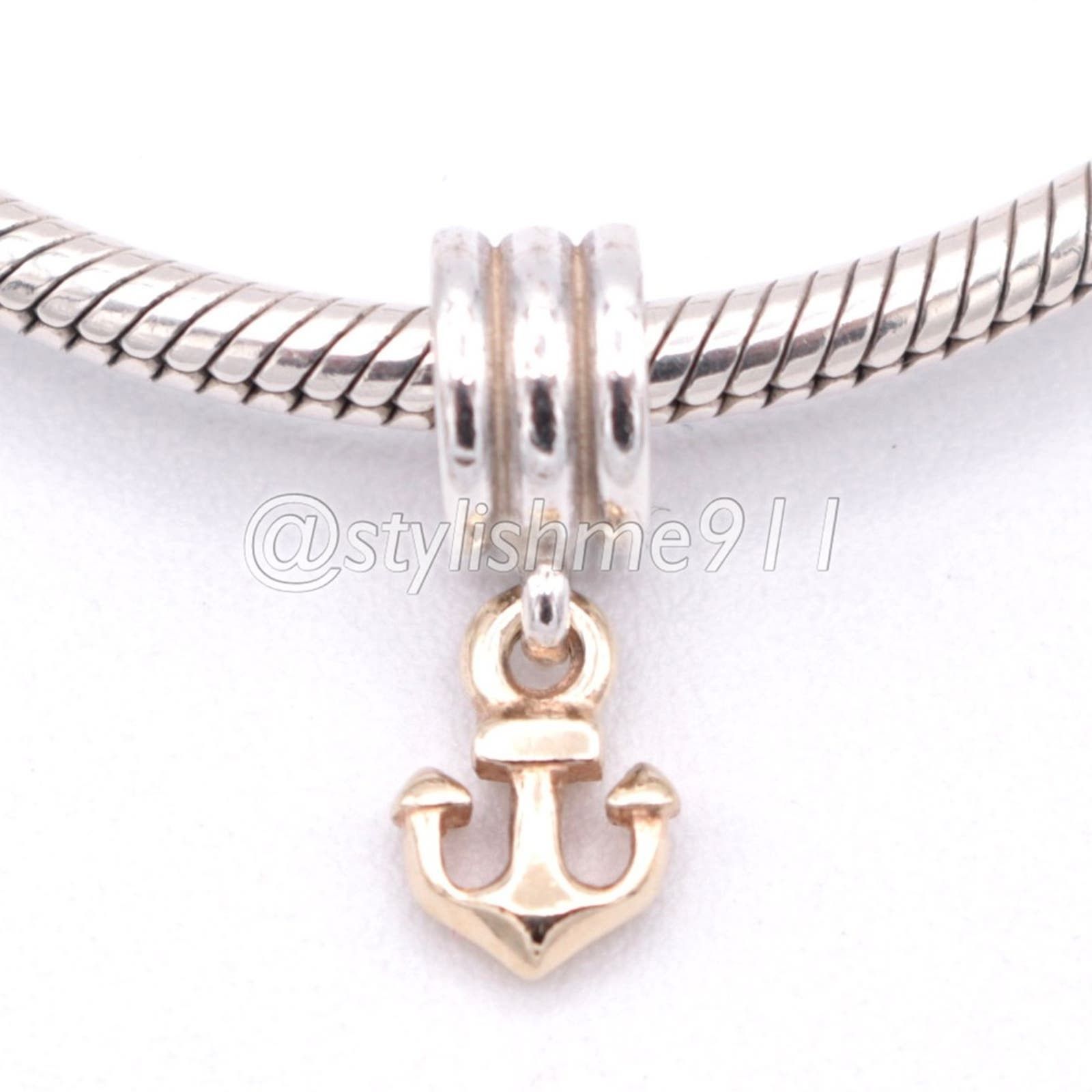 image of Authentic Pandora Anchor Dangle With 14K Gold - 790225 in Silver, Women's