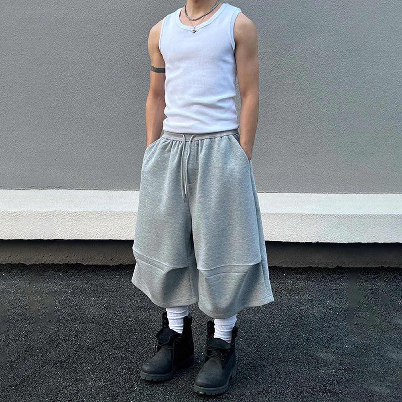 Men's Gray Sweat Wide Long Shorts