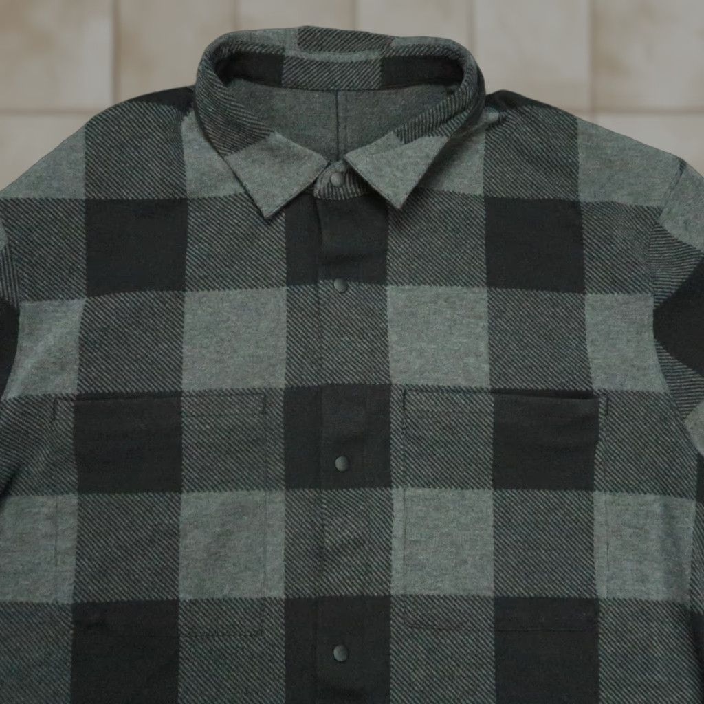 Lululemon Shirt Men Large Gray Black Plaid Knit Overshirt Snap Long Sleeve Button-Up Classic Casual Workwear