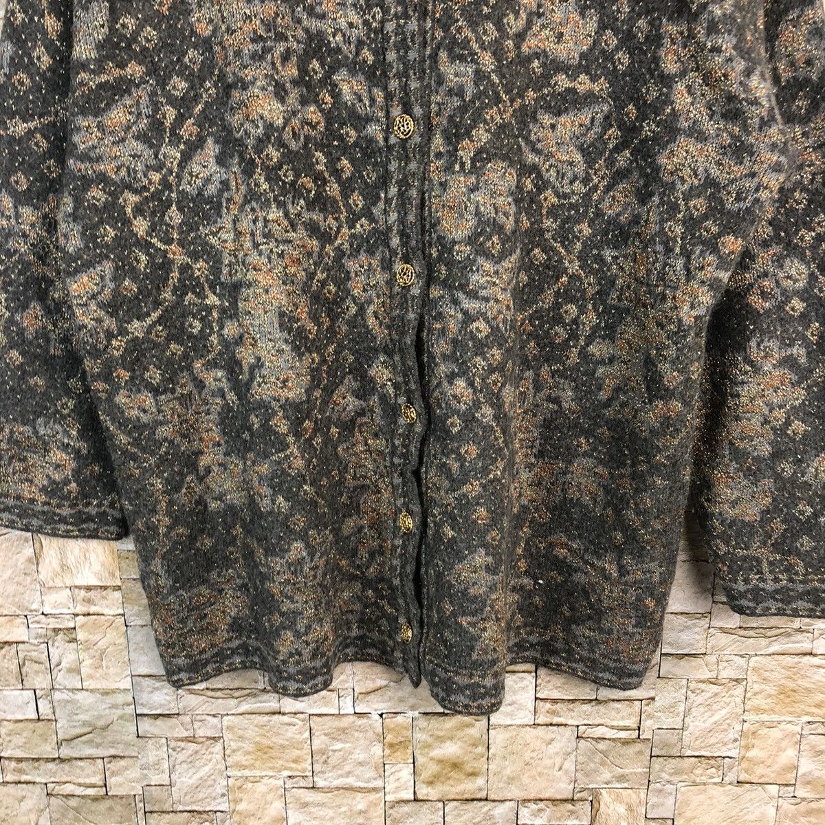 Homespun Knitwear × Japanese Brand Ronflix Brown Patterned Cardigan #A926 Size L / US 10 / IT 46 - 6 Thumbnail