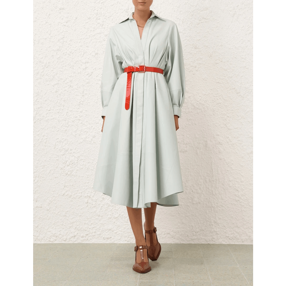 Zimmermann oc11z0525 Natura Leather Tuck Dress in Mint Size M / US 6-8 / IT 42-44 - 2 Thumbnail
