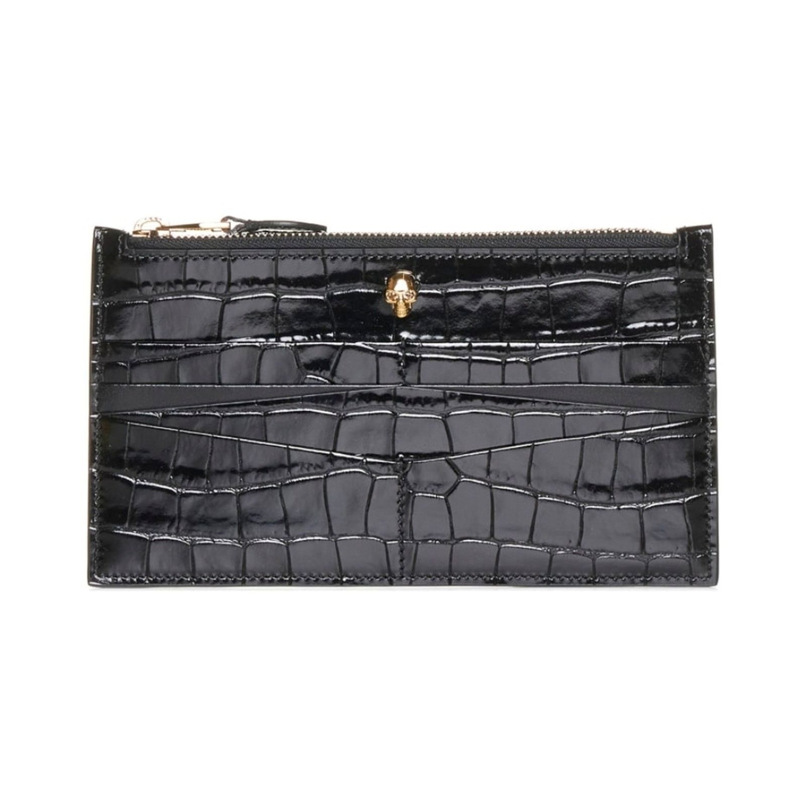 Alexander McQueen Alexander McQueen Flat Card Wallet Zip Black Croc Skull Size ONE SIZE - 12 Thumbnail