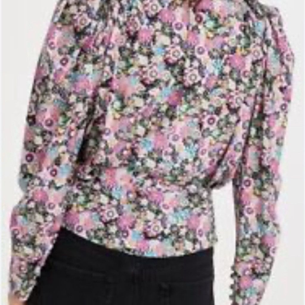 Isabel Marant Isabel Marant Pink and Green Puff Sleeve Ruffled Blouse Size M / US 6-8 / IT 42-44 - 2 Thumbnail