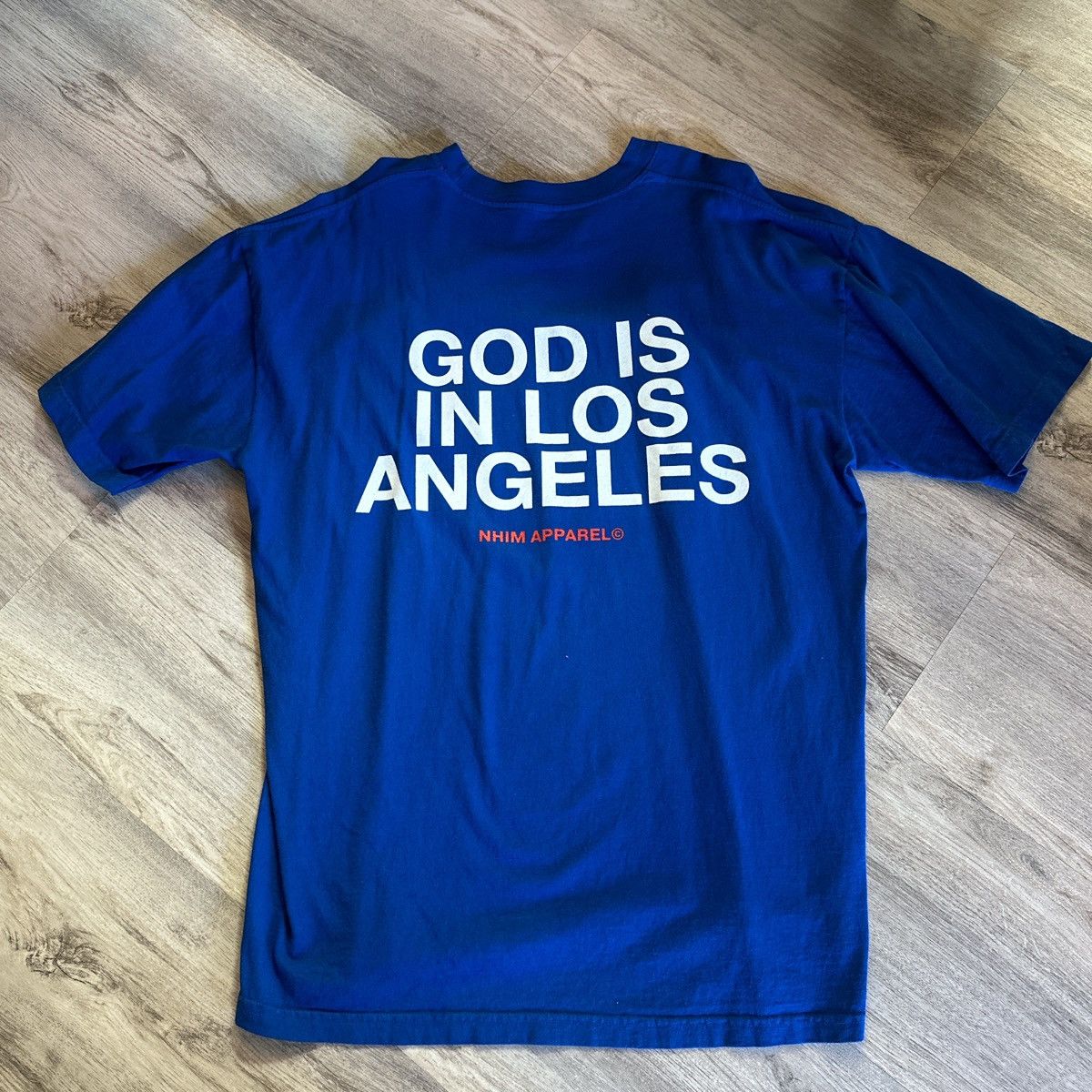 Vintage NHIM "GOD IS IN LOS ANGELES" Blue Short Sleeve Tee Size US XL / EU 56 / 4 - 1 Preview