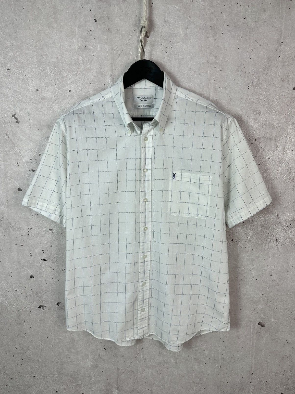 Yves Saint Laurent Vintage YvesSaintLaurent Check White Short Sleeve Shirt Size US L / EU 52-54 / 3 - 1 Thumbnail
