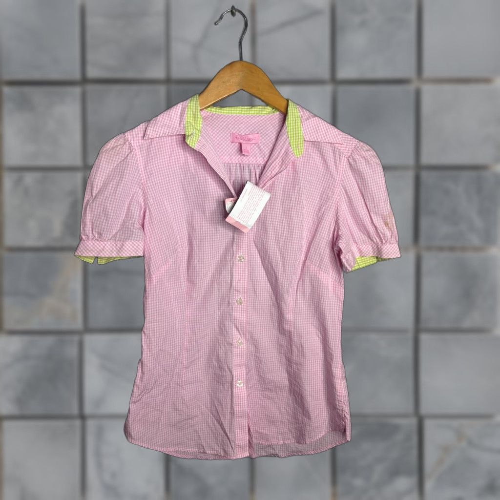 Lilly Pulitzer Lilly Pulitzer Jonni Shirt Women's Size 2 Plaid Print Short Sleeve Button 6119 Size XS / US 0-2 / IT 36-38 - 1 Thumbnail